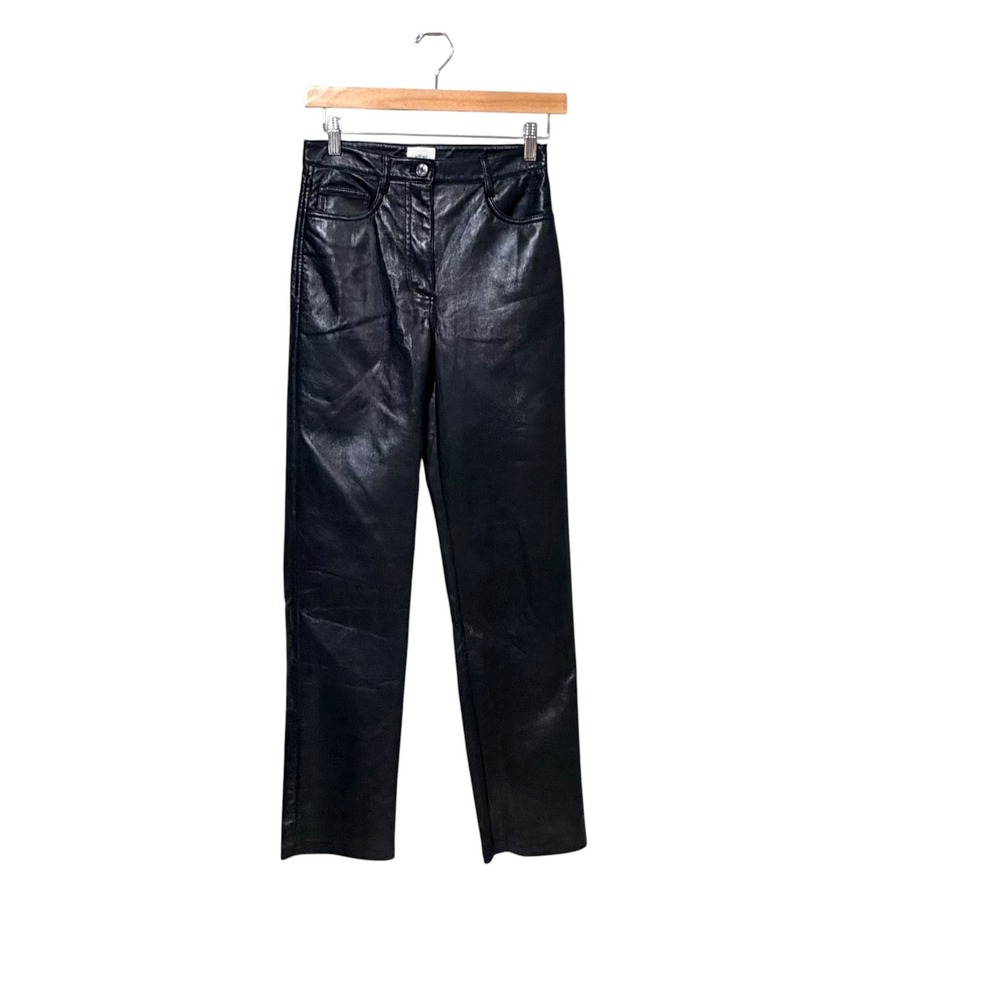 Wilfred Aritzia Melina Black Vegan Leather Straight Leg High Rise Pants Size 2